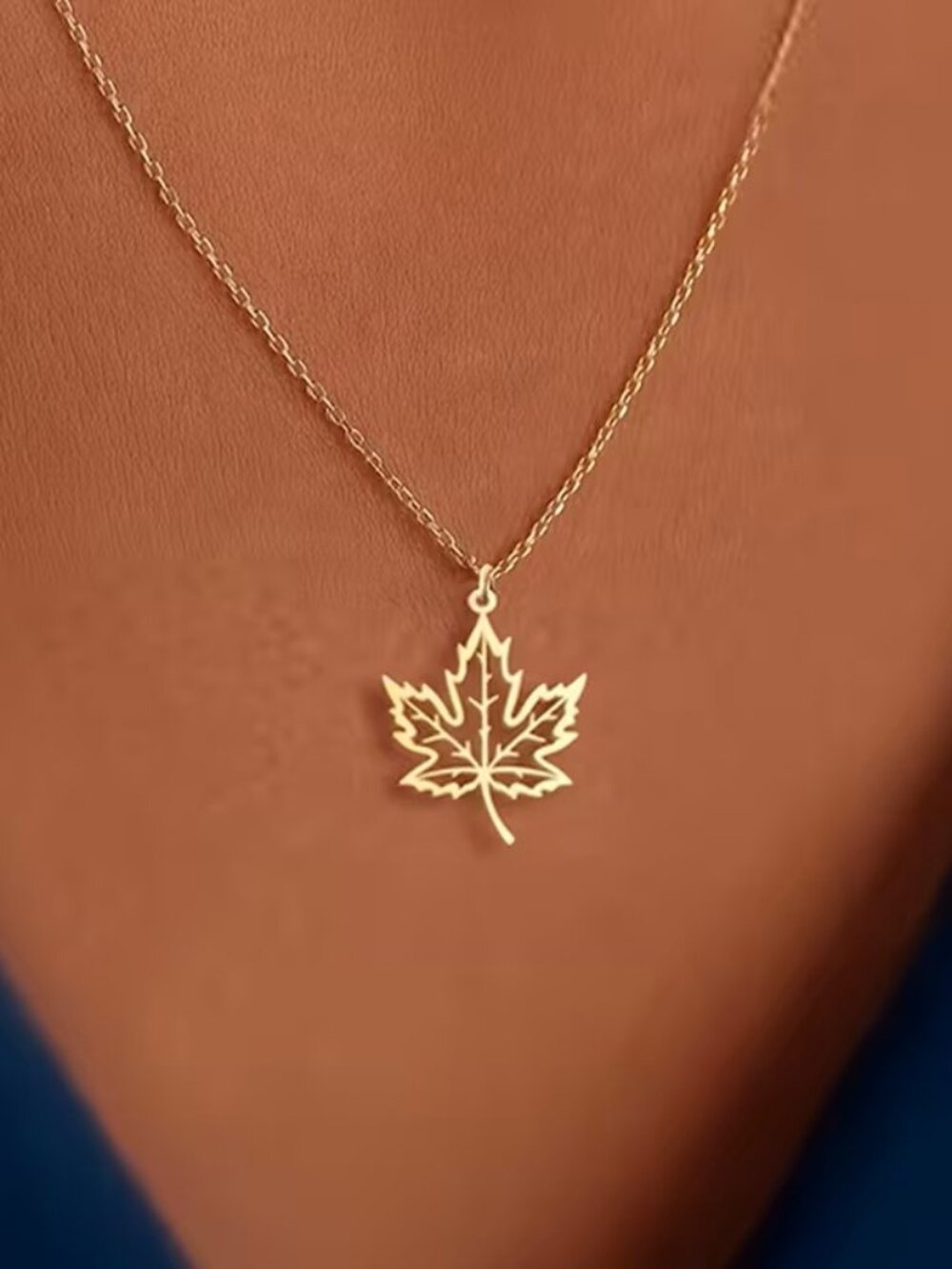 Gold Maple Leaf Necklace Pendant Nature Autumn Fall Dainty Minimalist Gift Charm
